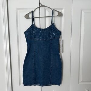Blue Denim Studded Mini Dress
